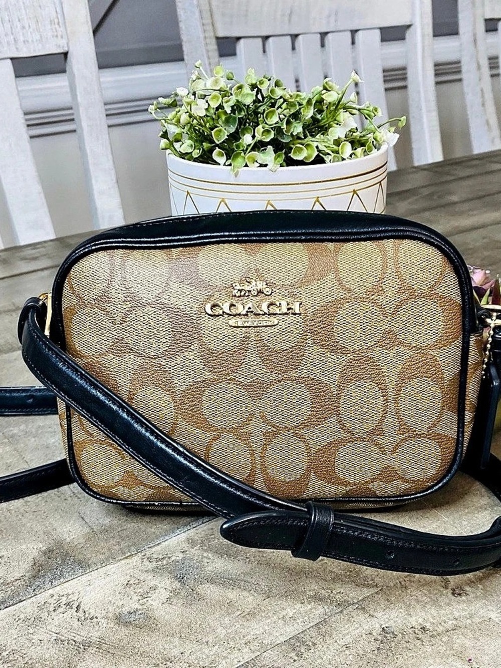 Coach Mini Jamie Camera Bag in Signature Canvas Brown & Black Crossbody
